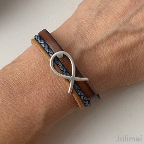 Armband mit Fisch Konfirmation braun-blau