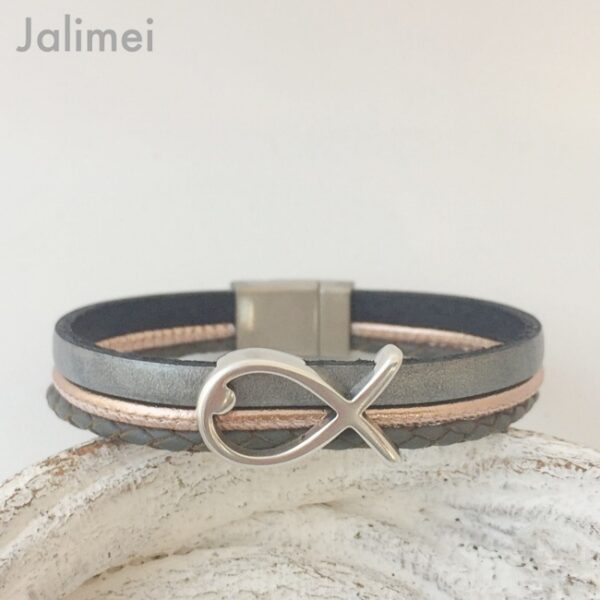 Armband Fisch Konfirmation grau-rosegold