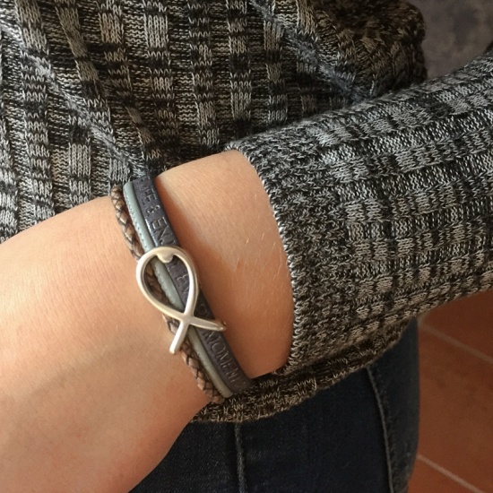 Lederarmband mit Fisch Konfirmation grau