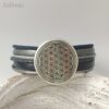 Lederarmband Blume des Lebens blau-grau