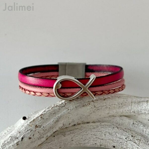 Armband mit Fisch Konfirmation pink