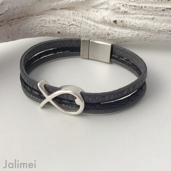 Armband mit Fisch Konfirmation in grau-schwarz