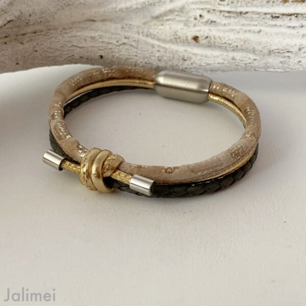 Lederarmband mit Knoten beige grau