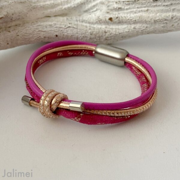 Lederarmband mit Knoten pink