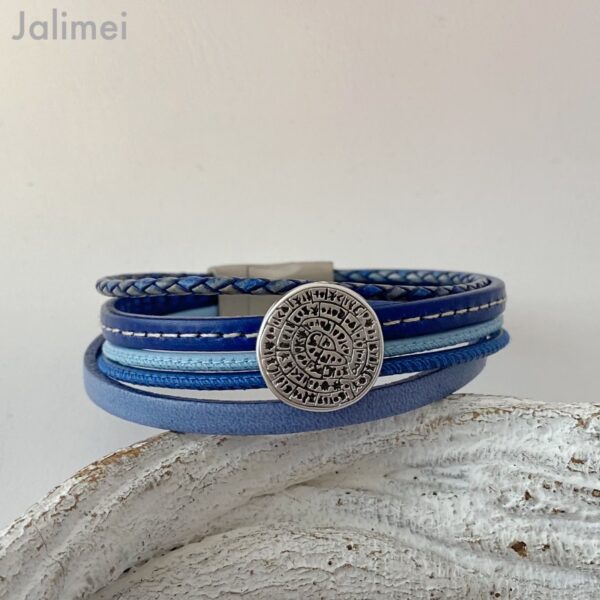 Lederarmband kleine Phaistos Scheibe blau