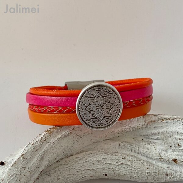 Lederarmband Mandala orange pink