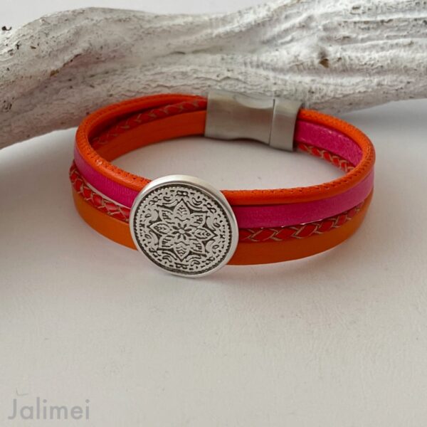 Lederarmband mit Mandala orange pink