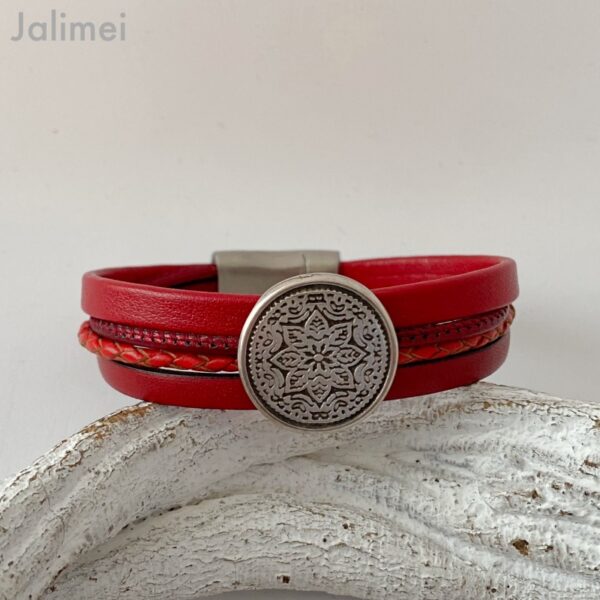 knalliges Lederarmband Mandala rot