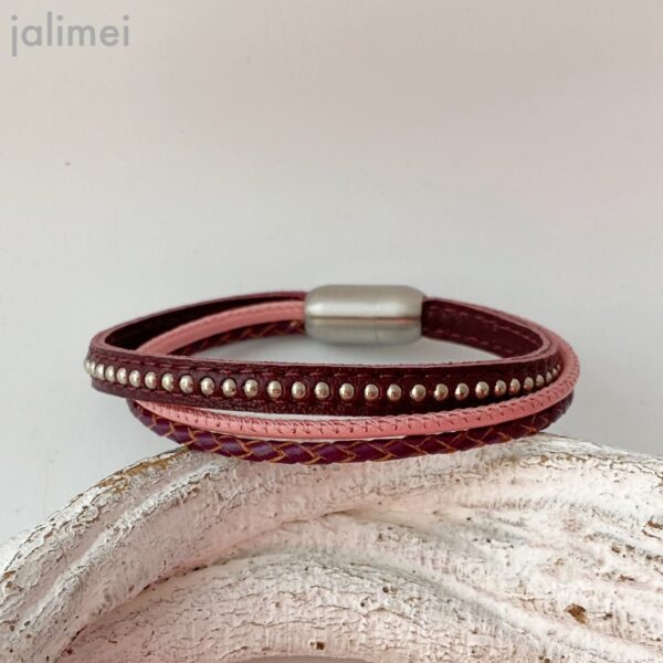 Lederarmband Chainball in beere