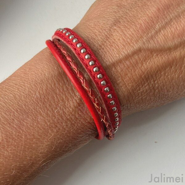 Lederarmband Chainball in knalligem Rot