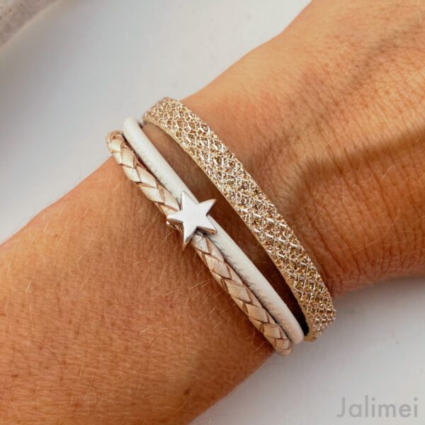 Lederarmband Glitzer rosegold mit Sternchen