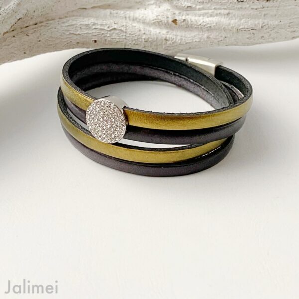 Wickellederarmband Glitzerstein in gold und anthrazit