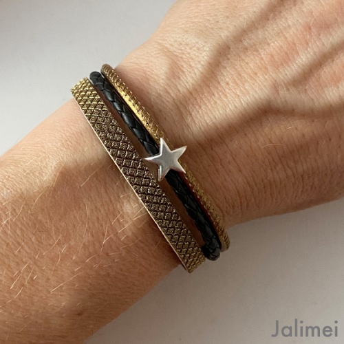 Lederarmband Glitzer gold-schwarz mit einem Sternchen