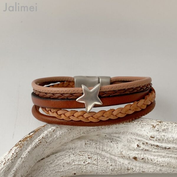 Lederarmband mit Stern braun