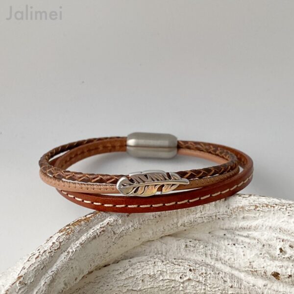 Lederarmband kleine Feder braun