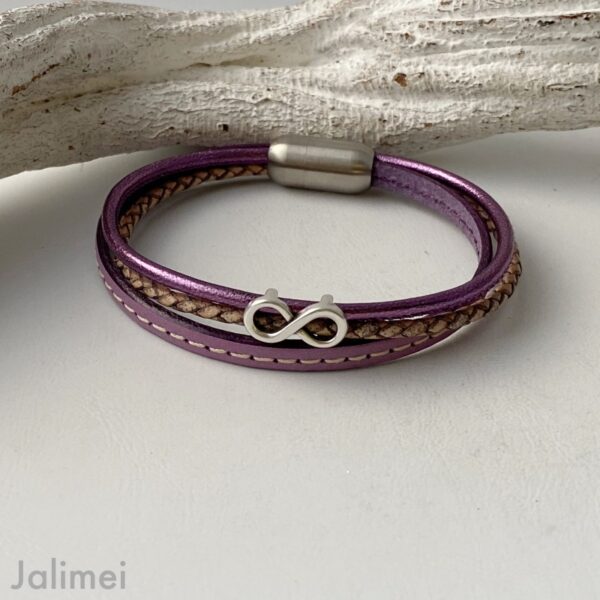 Lederarmband mit Infinity Lila