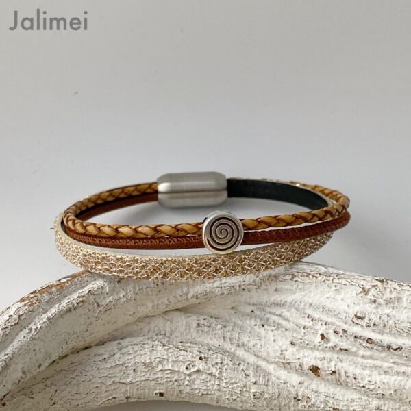 Lederarmband Glitzer mit Spirale braun