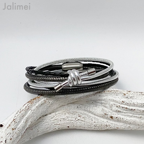 Wickelarmband Knoten schwarz-silber