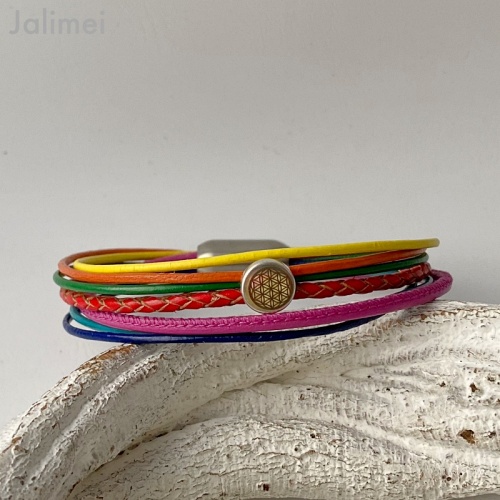 Lederarmband Lebensblume bunt