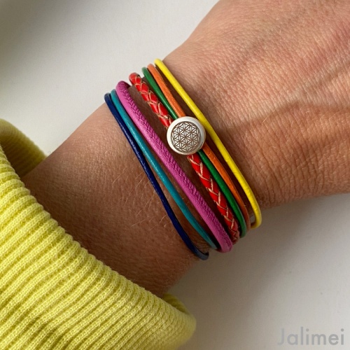 Lederarmband Lebensblume in bunt