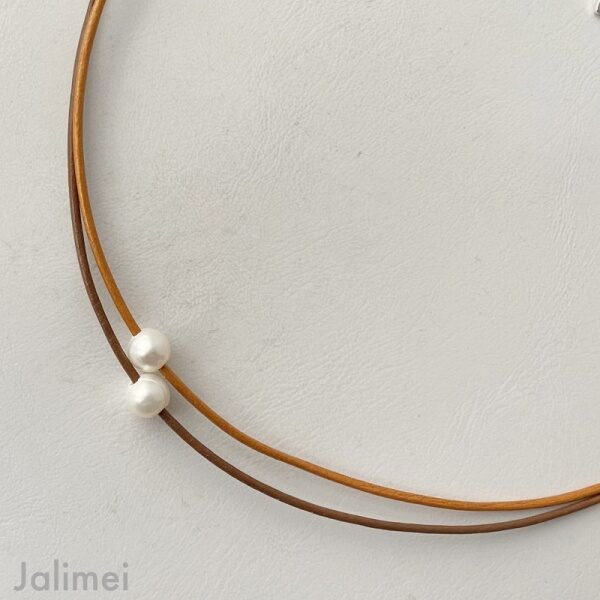 Ledercollier Perle in braun
