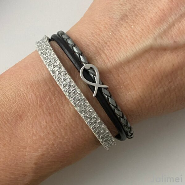 Armband mit Fisch und Glitzer silber-schwarz