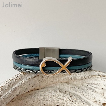 Armband Fisch Konfirmation anthrazit blau