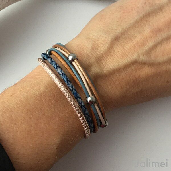 Lederarmband Nappa in antikblau-cognac