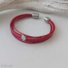 das Lederarmband Ginkgoblatt pink-rot