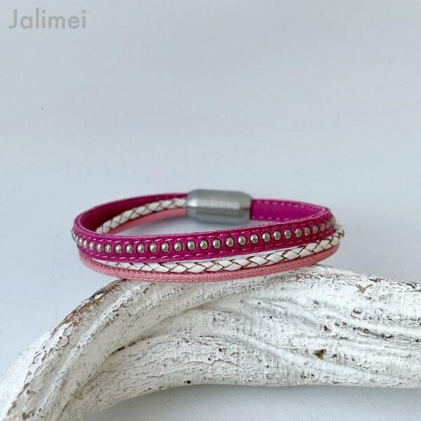 Lederarmband mit Chainball pink