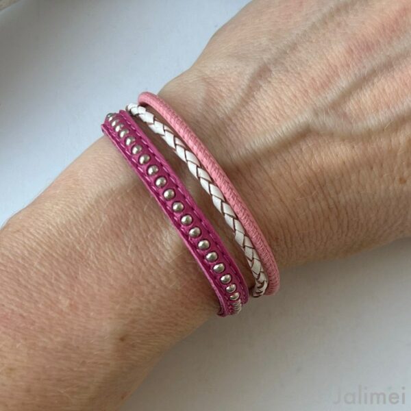 Lederarmband Chainball pink