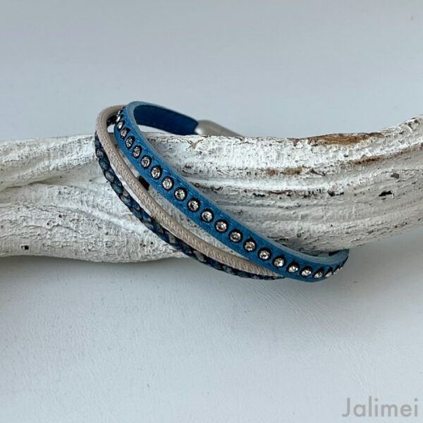 Lederarmband mit Strass blau