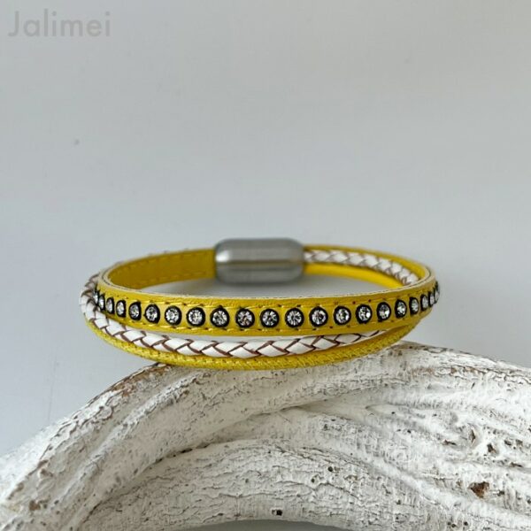 Lederarmband mit Strass gelb