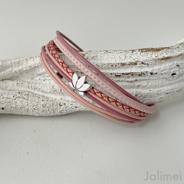 Lederarmband Lotusblume in rosa