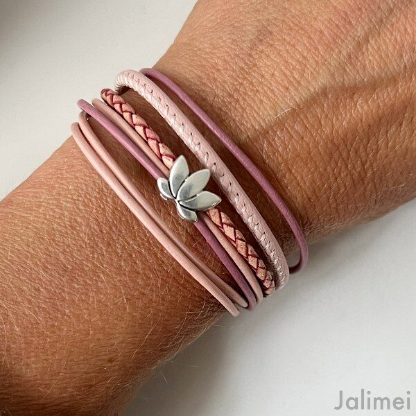Lederarmband Lotusblume rosa
