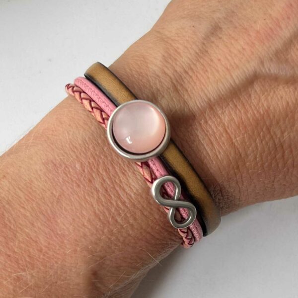 Lederarmband mit Stein und Infinity rosa beige