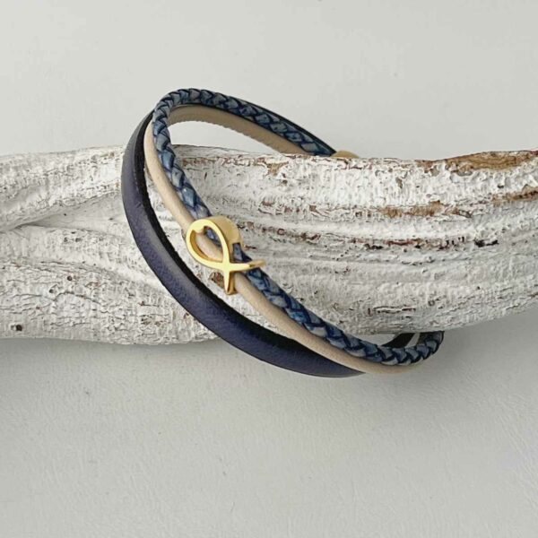 Armband Fisch Gold blau-beige