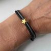 Lederarmband fein mit goldenem Stern schwarz grau