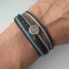 Lederarmband kleine Spirale blau schwarz